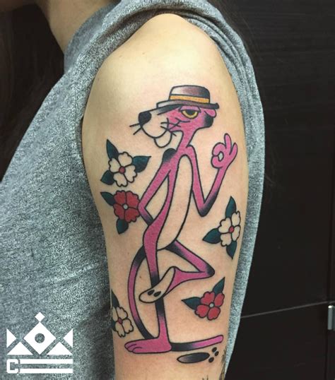 pink panther tattoo|american traditional panther tattoo.